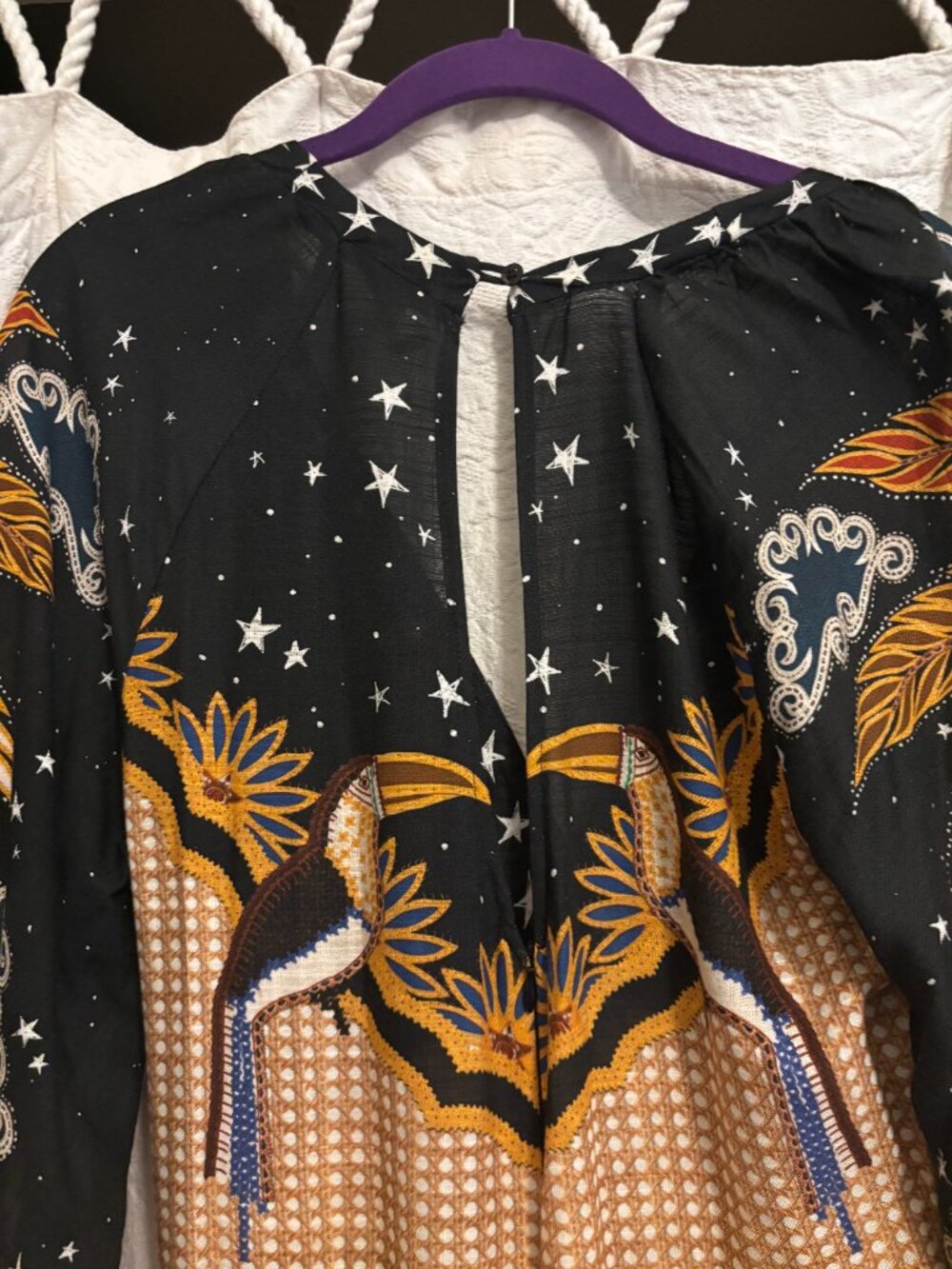 Farm Rio maxi dress L V-neck, keyhold back, stars & multi-color pattern - Picture 4 of 8